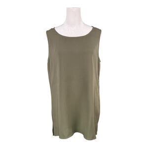Lafayette 148 Women's M 100% Silk Tank Top Shell Tunic Olive Green Hi/Lo Hem